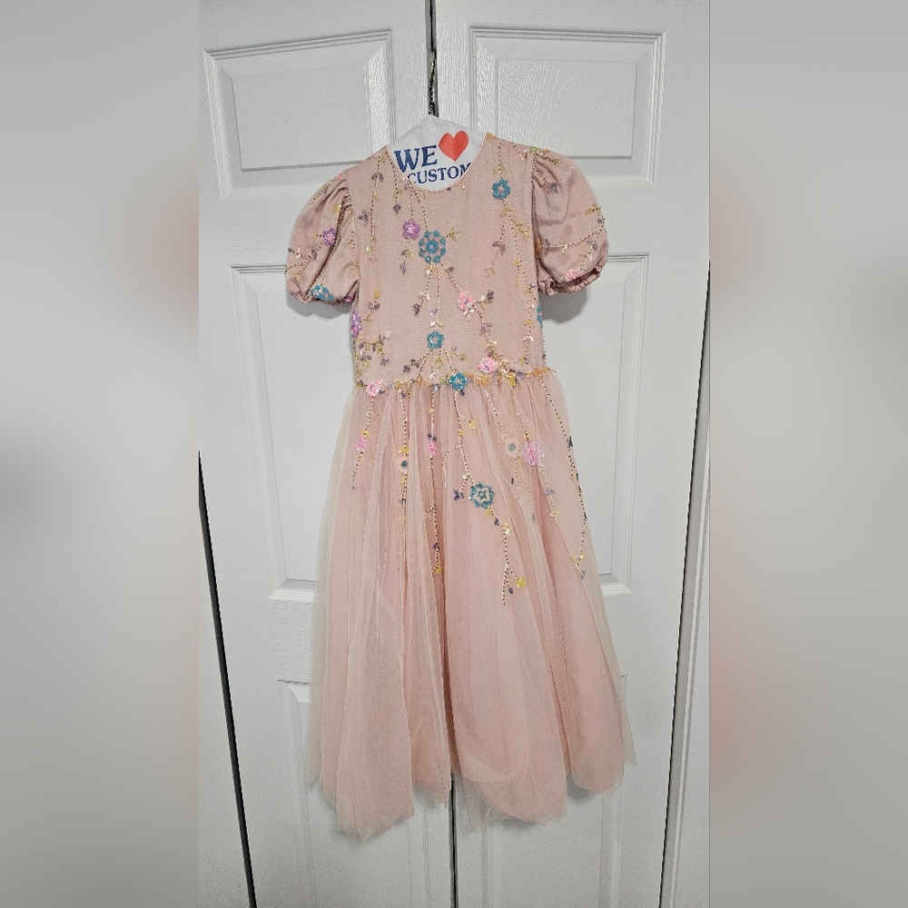 Girls' Pink Floral Tulle Formal Dress